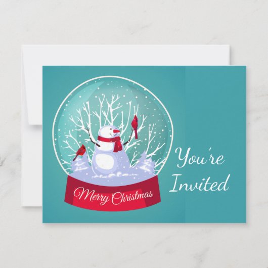 クリスマスパーティースノーグローブ雪だるま(鳥)ショウジョウコウカンチョウバード 招待状 (裏面)