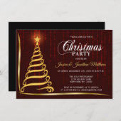 クリスマスパーティーダークレッド金ゴールドキラライトツリー 招待状 (正面/裏面)