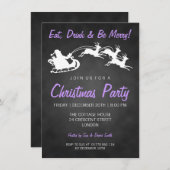 クリスマスパーティーチャルクボードサンタパープル 招待状 (正面/裏面)