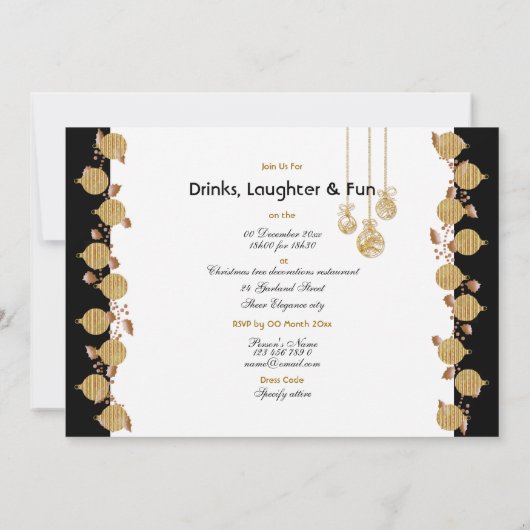 クリスマスパーティーツリーの飾り付け金ゴールド 招待状 (裏面)