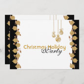 クリスマスパーティーツリーの飾り付け金ゴールド 招待状 (正面/裏面)