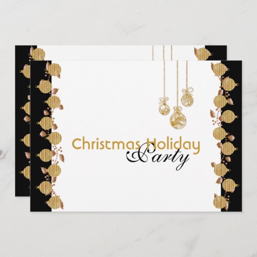 クリスマスパーティーツリーの飾り付け金ゴールド 招待状 (正面/裏面)