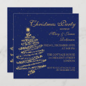 クリスマスパーティーツ渦巻形のリー金ゴールド&ネービーブルー 招待状 (正面/裏面)