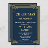 クリスマスパーティーディナーネイビー金ゴールド 招待状 (正面/裏面)