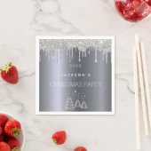 クリスマスパーティーディナー銀のグリッターの木の森 スタンダードカクテルナプキン (インサイチュ)