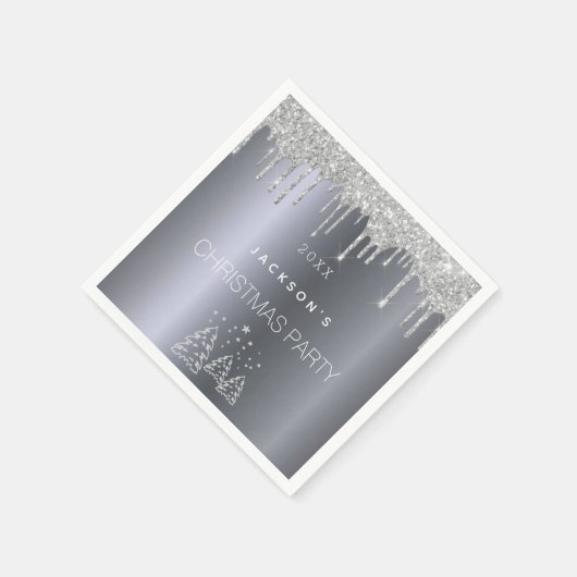 クリスマスパーティーディナー銀のグリッターの木の森 スタンダードカクテルナプキン (角)