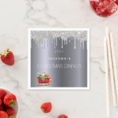 クリスマスパーティーディナー銀グリッターのそりの名前 スタンダードカクテルナプキン (インサイチュ)