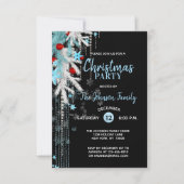 クリスマスパーティーデコールブルーシルバーブラックスノーフレーク 招待状 (正面)