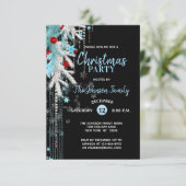 クリスマスパーティーデコールブルーシルバーブラックスノーフレーク 招待状 (スタンド正面)