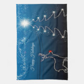 クリスマスパーティートナカイの木ブルースカイ輝く星 キッチンタオル (縦)