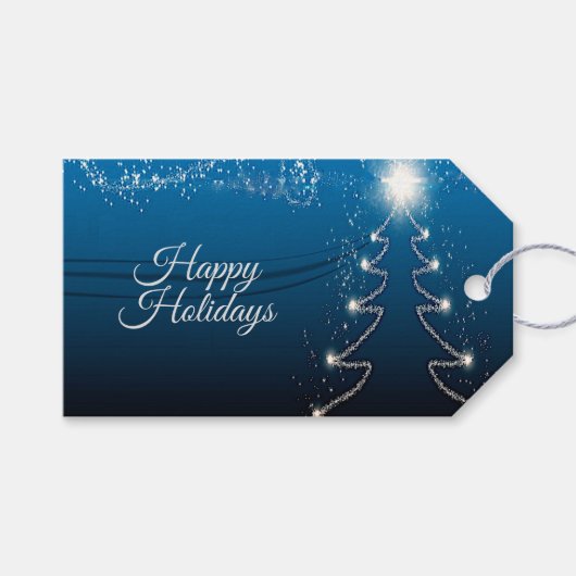 クリスマスパーティートナカイの木ブルースカイ輝く星 ギフトタグ (正面(横))