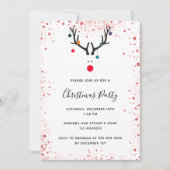 クリスマスパーティートナカイ赤い白おもしろい招待 シーズンカード (正面)
