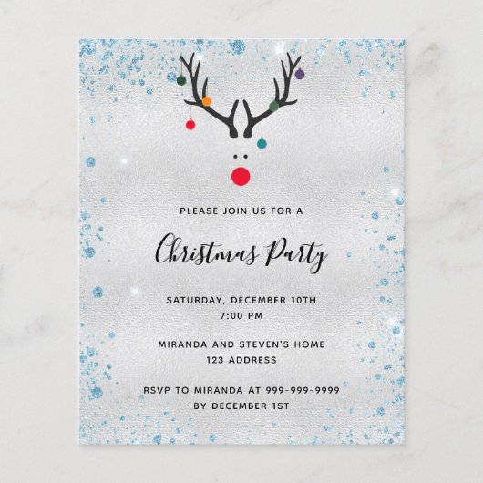 クリスマスパーティートナカイ銀の予算招待状 チラシ (正面)