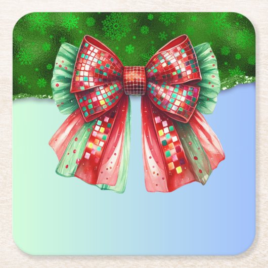 クリスマスパーティードリップきらきら光るフェスティバルメリークリスマスリグ スクエアペーパーコースター (正面)