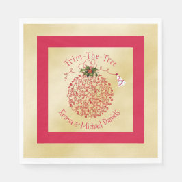 クリスマスパーティーナプキンスおもしろいレッドと金ゴールド スタンダードランチョンナプキン