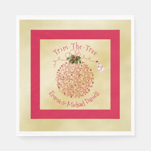 クリスマスパーティーナプキンスおもしろいレッドと金ゴールド スタンダードランチョンナプキン (正面)