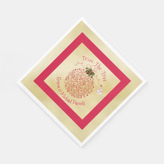 クリスマスパーティーナプキンスおもしろいレッドと金ゴールド スタンダードランチョンナプキン (角)