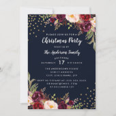 クリスマスパーティーネイビーブルゴーニュ金ゴールドフローラ招待状 招待状 (正面)