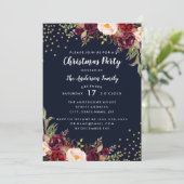 クリスマスパーティーネイビーブルゴーニュ金ゴールドフローラ招待状 招待状 (スタンド正面)