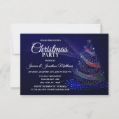 クリスマスパーティーネイビーブルートゥインクルライツスノーツリー 招待状 (正面)