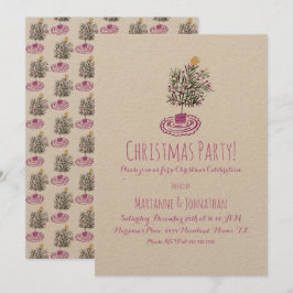 クリスマスパーティーハンドドロドクリスマスツリードードル 招待状