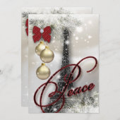 クリスマスパーティーパリカードエッフェルタワースターズぺア 招待状 (正面/裏面)