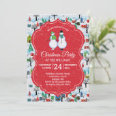 クリスマスパーティービレッジ雪だるまカップルスケートレッド 招待状 (スタンド正面)