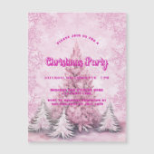 クリスマスパーティーピンクの木の雪の結晶ラグジュアリー マグネット招待状 (正面)
