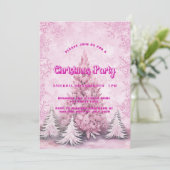 クリスマスパーティーピンクの木の雪片 招待状 (スタンド正面)