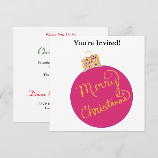 クリスマスパーティーピンクオーナメントボール シーズンカード (正面/裏面)