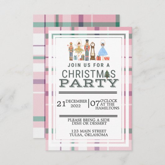 クリスマスパーティーピンクナツクラッカーバレエ 招待状 (正面/裏面)