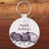 クリスマスパーティーピンクパープルオーナメントスノーフレーク キーホルダー (正面)