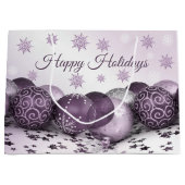 クリスマスパーティーピンクパープルオーナメント雪片 ラージペーパーバッグ (正面)