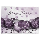 クリスマスパーティーピンクパープルオーナメント雪片 ラージペーパーバッグ (裏面)