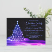 クリスマスパーティーピンクブルーシャイニーツリーウィンターブラック 招待状 (スタンド正面)