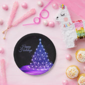 クリスマスパーティーピンクブルーツリーウィンターブラック素朴 ペーパープレート (パーティー)