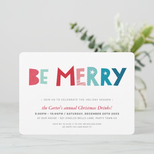 クリスマスパーティーフェスティバルおもしろいタイポグラフィメリーBE シーズンカード (スタンド正面)