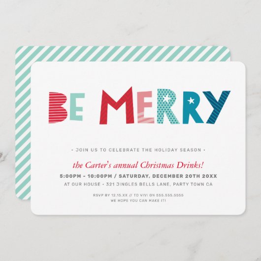 クリスマスパーティーフェスティバルおもしろいタイポグラフィメリーBE シーズンカード (正面/裏面)