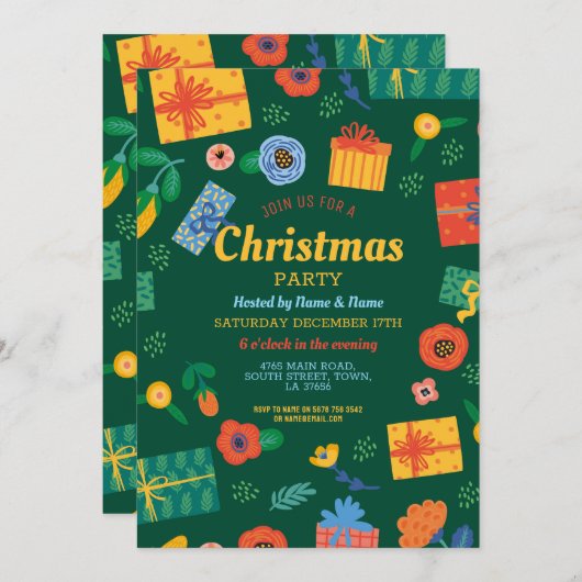 クリスマスパーティーフェスティバルギフト招待状 招待状 (正面/裏面)
