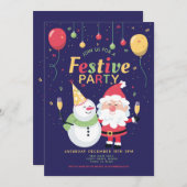 クリスマスパーティーフェスティバルサンタ招待状 招待状 (正面/裏面)