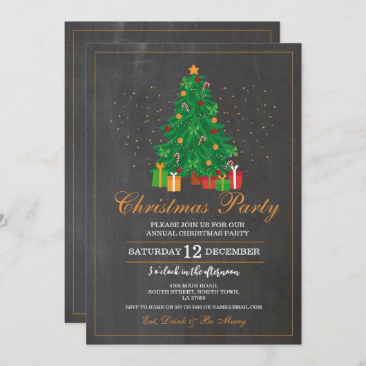クリスマスパーティーフェスティバルツリーギフト招待状 招待状 (正面/裏面)