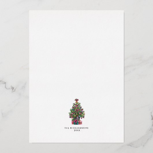 クリスマスパーティーフェスティバルピンクツリー金ゴールド 箔招待状 (裏面)