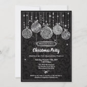 クリスマスパーティーブラックとシルバーオーナメント 招待状 (正面)