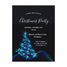 クリスマスパーティーブラックブルーモダンツリーの招待