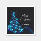 クリスマスパーティーブラックブルーモダンツリー スタンダードカクテルナプキン (正面)