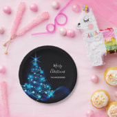 クリスマスパーティーブラックブルーモダンツリー ペーパープレート (パーティー)
