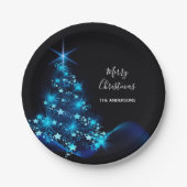 クリスマスパーティーブラックブルーモダンツリー ペーパープレート (正面)