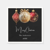 クリスマスパーティーブラック赤金ゴールド スタンダードカクテルナプキン (正面)