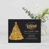 クリスマスパーティーブラック金ゴールドキラライトツリー 招待状 (スタンド正面)