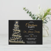 クリスマスパーティーブラック金ゴールドグリッタースターズツリー 招待状 (スタンド正面)